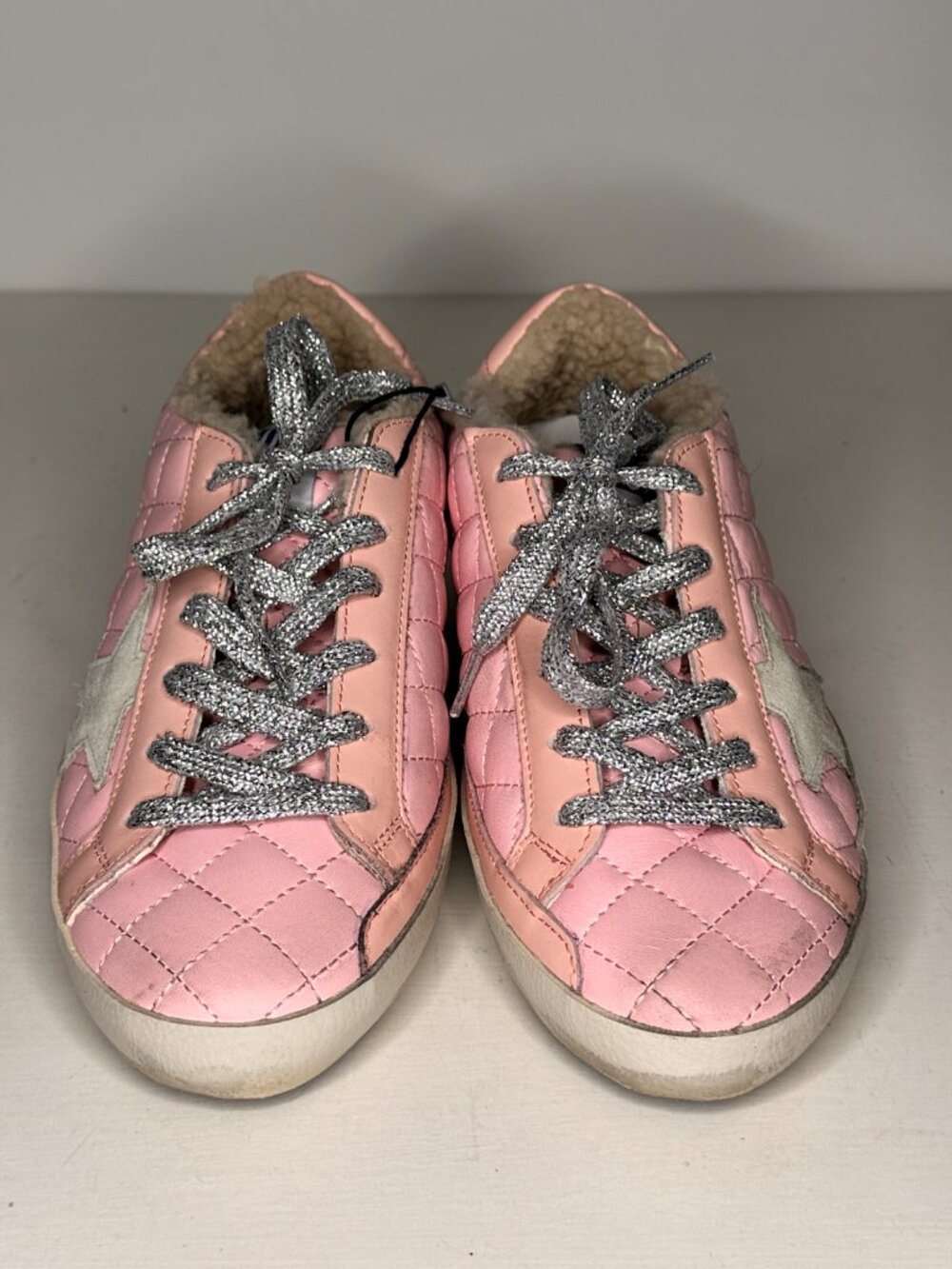 Super-Star Golden Goose Pink Quilted Faux Fur Lined Sneakers Women Size 36 / New - Picture 4 of 12